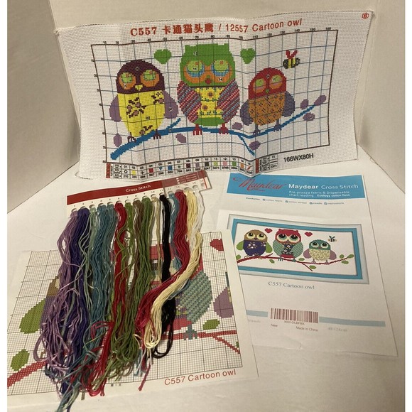 Maydear Stamped Cross Stitch Kit Open Package 11CT Cartoon Owl #C557 - Picture 1 of 5